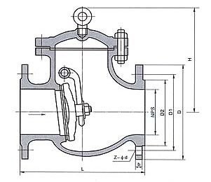 H44W旋啟式美標(biāo)止回閥尺寸圖